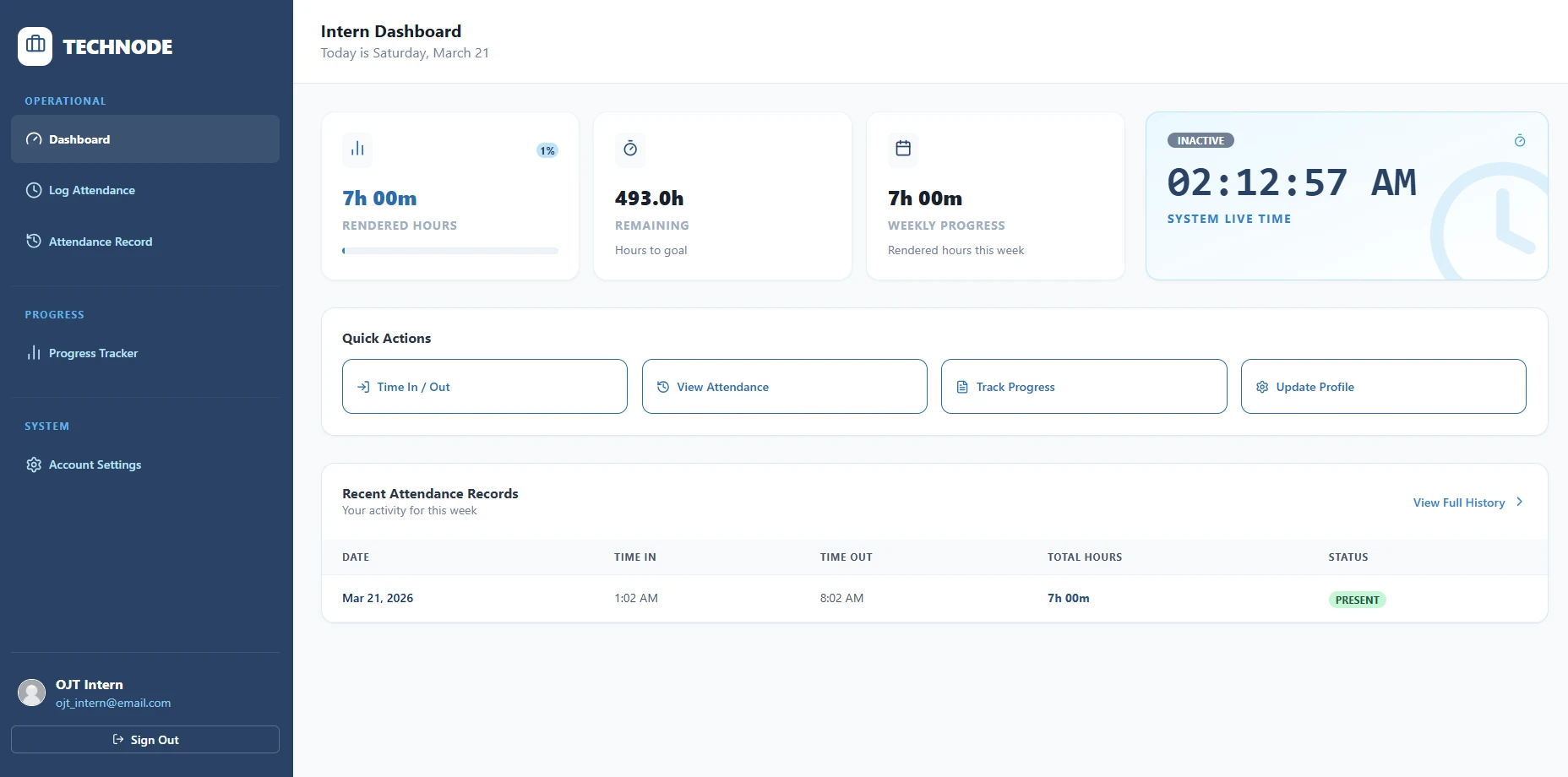 Screenshot of Intern DTR Management System