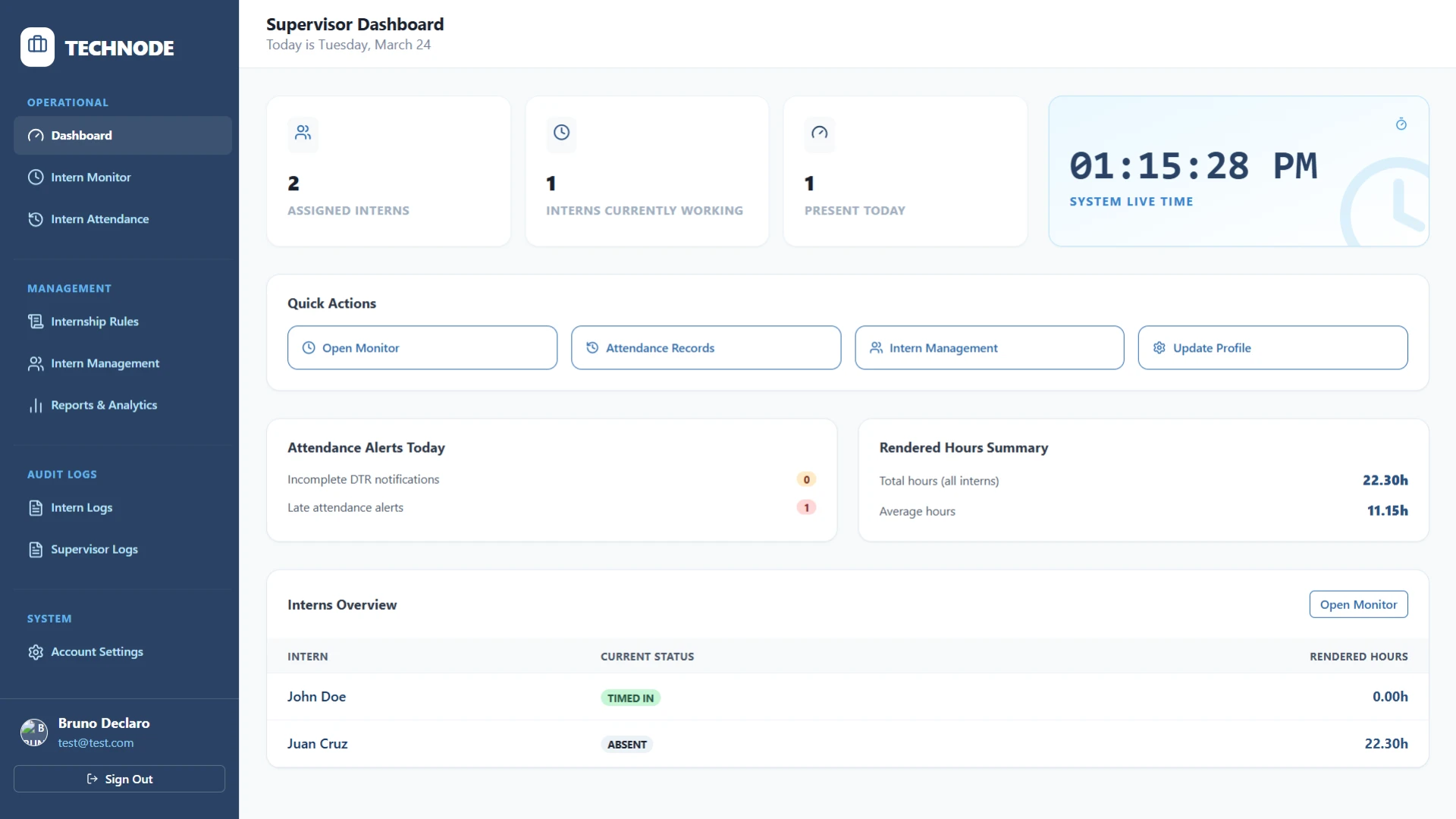 Screenshot of DTR Supervisor Dashboard