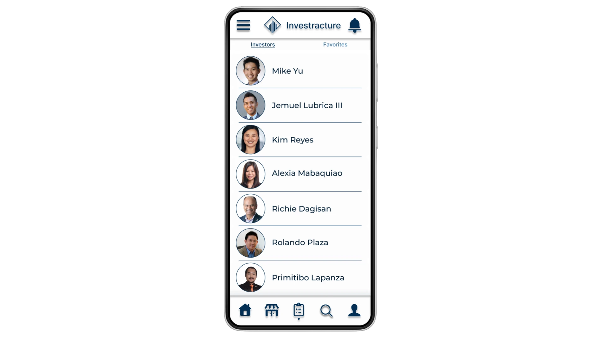 Screenshot of Investracture Entrepreneur Investor List